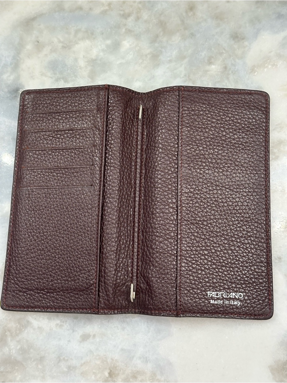 Fabriano Italy Burgundy Pebbled Leather Wallet Organizer